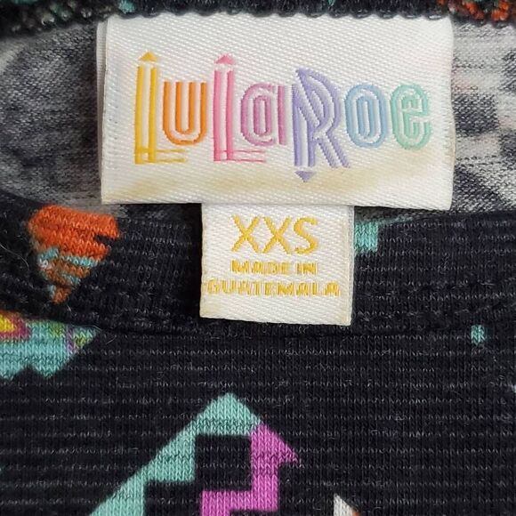 LuLaRoe Carly Dress XXS Black Bright Tribal Print Hi-Low Hem Short Sleeve Simply - Picture 6 of 8